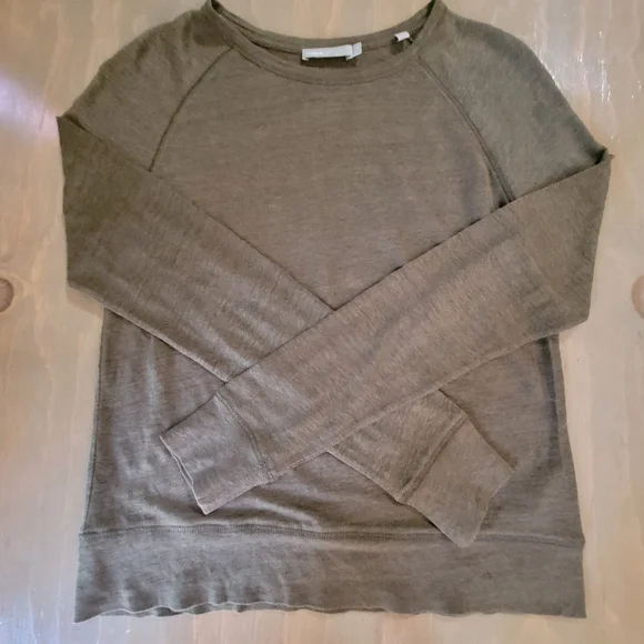 Vince • 100% Linen Long Sleeve Slub Pullover Shirt in Olive Drab Green Sz M - Picture 7 of 12